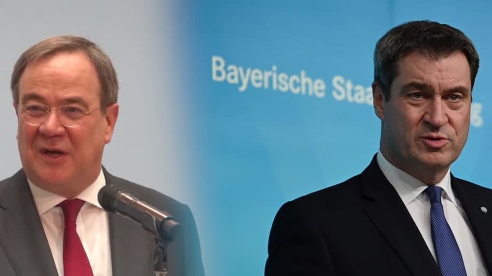 Armin Laschet und Markus Söder Eine Bild-Kombo zeigt links Armin Laschet und rechts Markus Söder jeweils während einer Rede
