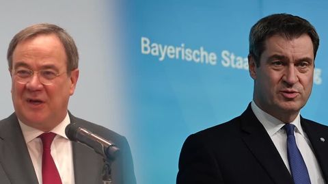 Eine Bild-Kombo zeigt links Armin Laschet und rechts Markus Söder jeweils während einer Rede