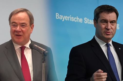 Eine Bild-Kombo zeigt links Armin Laschet und rechts Markus Söder jeweils während einer Rede