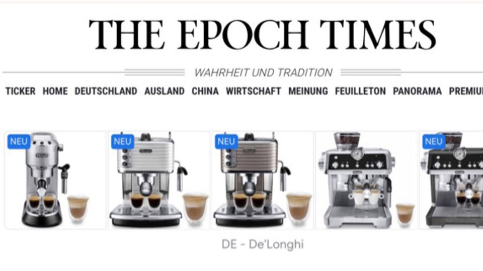 Werbung für D'Longhi auf der "Epoch Times" Werbung für D'Longhi auf der "Epoch Times"