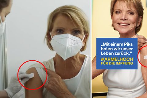 Uschi Glas in Video und auf Plakat von "Ärmel hoch"-Impfkampagne