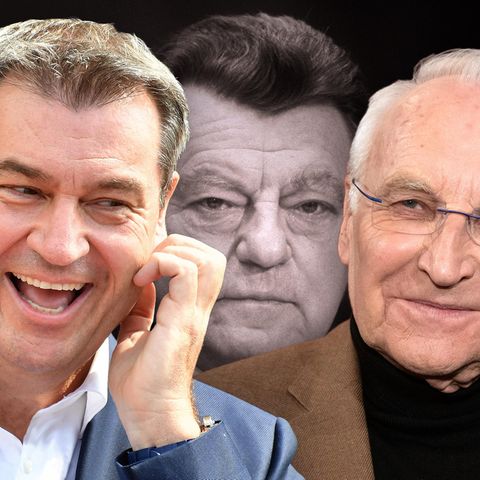 Portraits von Markus Söder Franz Josef Strauß und Edmund Soiber
