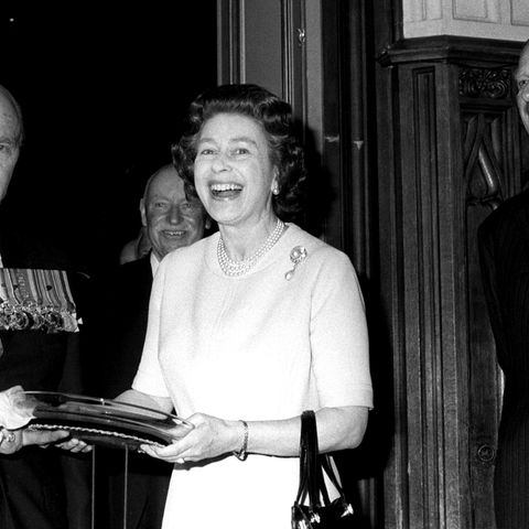 50th Birthday Gift - Sir John Smyth and Queen Elizabeth II - Windsor Castle. Sir John Smyth (l), President of the Victoria Cross and George Cross Associations, presents a 50th birthday gift to Queen Elizabeth II. URN:29460661