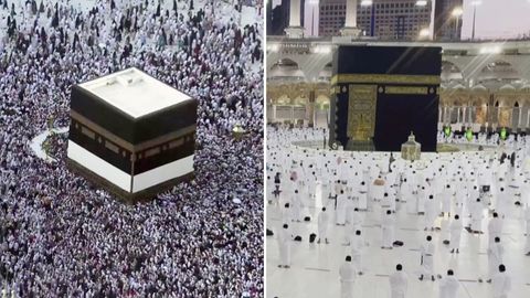 Ramadan: Die Kaaba in Mekka 2019 und 2021.