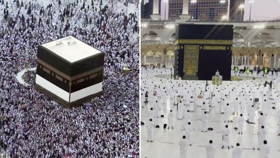Ramadan: Die Kaaba in Mekka 2019 und 2021.