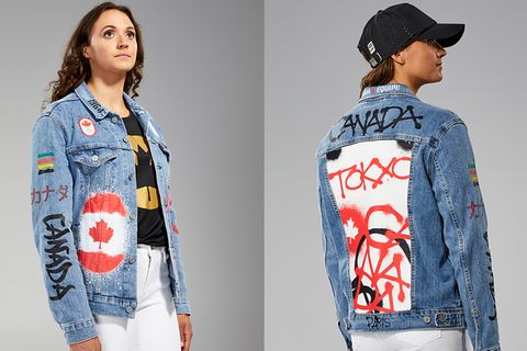 Schwimmerin Kylie Masse in der Jeansjacke, die das kanadische Olympia-Team zur Abschlusszeremonie tragen wird