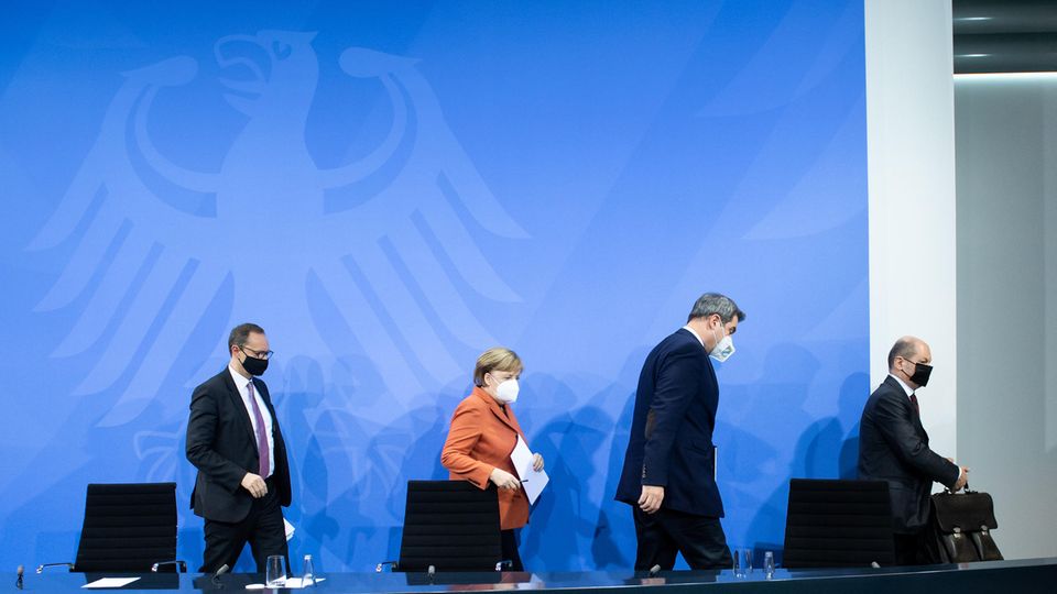 Michael Müller, Angela Merkel, Markus Söder, Olaf Scholz