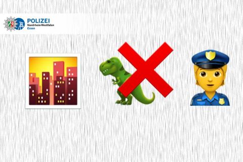 Emojis: Stadt, T-Rex, rotes X, Polizei