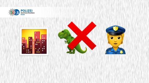 Emojis: Stadt, T-Rex, rotes X, Polizei