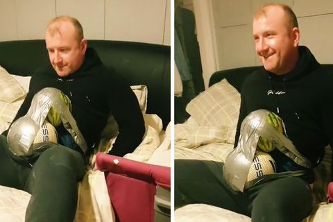 Um ihn eine Lektion zu erteilen: Hochschwangere schnallt Ehemann Wassermelone um den Bauch