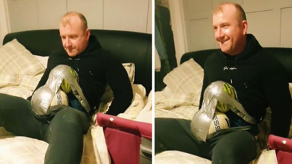 Um ihn eine Lektion zu erteilen: Hochschwangere schnallt Ehemann Wassermelone um den Bauch