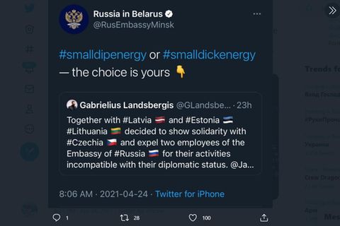 #smalldickenergy: Mit diesem Hashtag rief die russische Botschaft in Belarus ungewollt einen Trend ins Leben 
