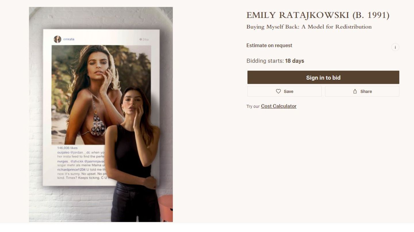 Beim Auktionshaus Christies will sich Emily Ratajkowski ihr Bild zurückerobern