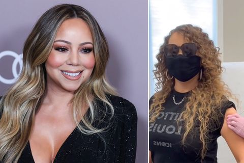 Mariah Carey auf dem roten Teppich und beim Erhalt einer Covid-19-Impfung.