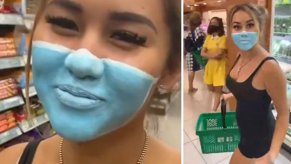 Influencer paints a surgical mask - and goes shopping