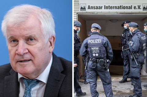 Nordrhein-Westfalen, Düsseldorf: Polizeibeamte stehen vor dem Gebäude des Vereins Ansaar International