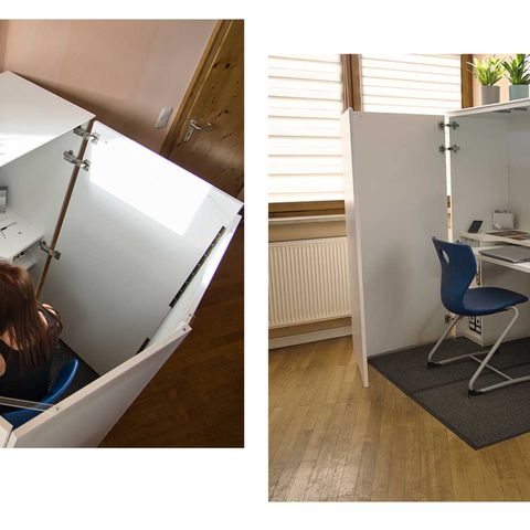 Homeoffice kann zur echten Prüfung werden, wenn kein eigenes Arbeitszimmer zur Verfügung steht und man sich einen Raum mit den Mitbewohnern teilen muss. Die HomeBox von D-E-Sign gibt einem zumindest etwas Ruhe und Privatsphäre, indem man mit seiner Arbeit im Wortsinn im Schrank verschwindet. Das mag auf den ersten Blick eigenartig erscheinen, kann aber in bestimmten Wohnsituationen wunderbar funktionieren. Oft auch als Zeichen: Ist die Tür zu, möchte ich nicht gestört werden.