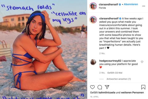 Clara Guillem posiert mit nicht eingezogenem Bauch im Bikini am Strand