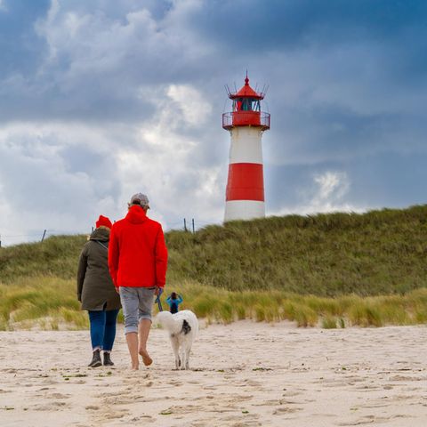 An Deutschlands nördlichstem Punkt: Spaziergänger am Strand des Ellenbogen auf Sylt.