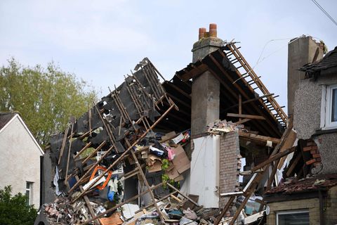 Die Überreste eines Hauses sind nach einer Gasexplosion in der Stadt Heysham im Nordwesten Englands zu sehen