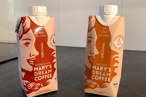 Mary's Dream Coffee: Auf der Verpackung des Kaffeedrinks ist ein weibliches Gesicht zu sehen.