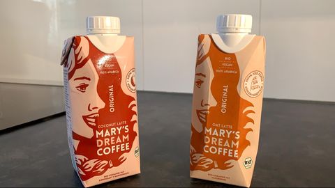 Mary's Dream Coffee: Auf der Verpackung des Kaffeedrinks ist ein weibliches Gesicht zu sehen.