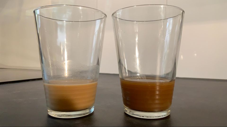 Kaffee aus der Höhle der Löwen Mary's Dream Coffee: Die beiden Sorten in unterschiedlichen Gläsern.