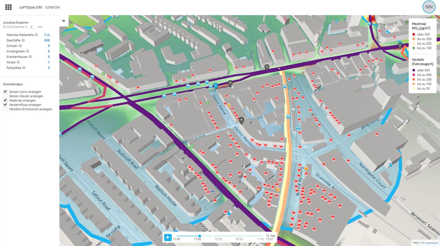 Die Grafik zeigt Luftqualität und Verkehrsbelastung in London. 