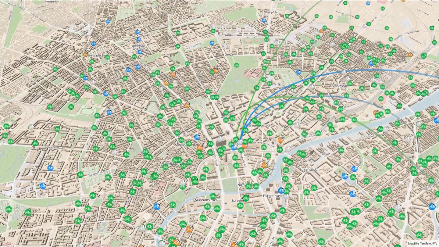 Hier werden die Bewegungen der Mietfahrräder in London visualisiert.