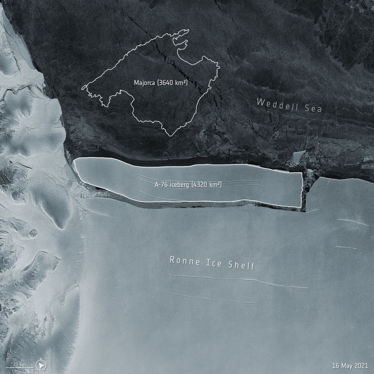 Satellitenaufnahme des weltweit größten Eisberges in der Antarktis