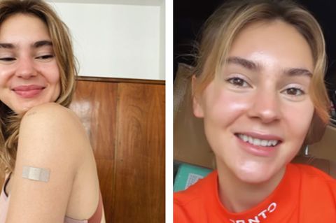 Links das Impf-Bild von Stefanie Giesinger, rechts ein Ausschnitt aus der Instagram-Story