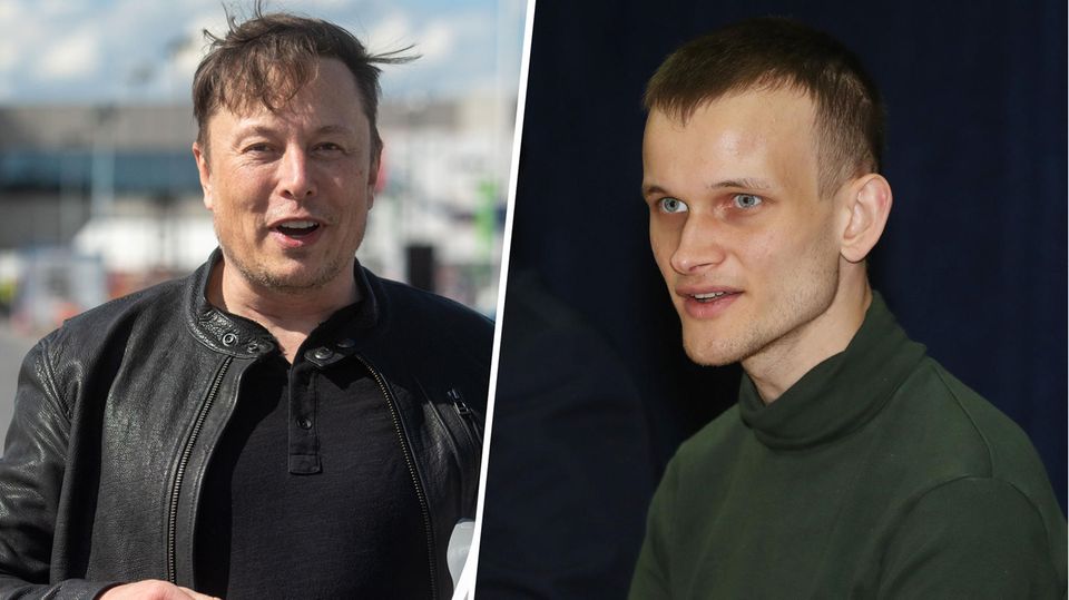 Tesla-Chef Elon Musk (links) beeinflusst mit Tweets den Kryptomarkt. Kein Grund zur Sorge, findet Vitalik Buterin (rechts)