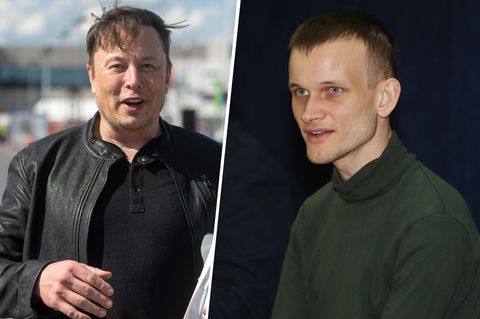 Tesla-Chef Elon Musk (links) beeinflusst mit Tweets den Kryptomarkt. Kein Grund zur Sorge, findet Vitalik Buterin (rechts)