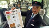 Analoge Innovation für Fahrgäste der 1. Klasse: 1997 wird die vierseitige Zeitung "ICE-Press" verteilt, die per Funk in die Züge übermittelt, wo sie nachmittags aktuell ausgedruckt wird.