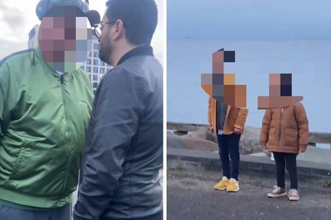 Der Angreifer attackiert Kodes Hamdis Mann verbal (l.). Ihre Kinder (r.) bekommen alles mit