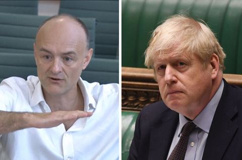 "Wir haben Leute mit Corona zurück in die Pflegeheime geschickt", sagt Dominic Cummings (l.) über sich und seinen Ex-Chef Premier Boris Johnson (r.)