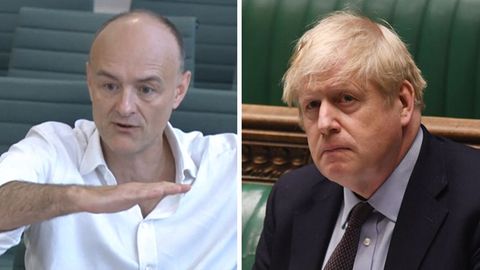 "Wir haben Leute mit Corona zurück in die Pflegeheime geschickt", sagt Dominic Cummings (l.) über sich und seinen Ex-Chef Premier Boris Johnson (r.)