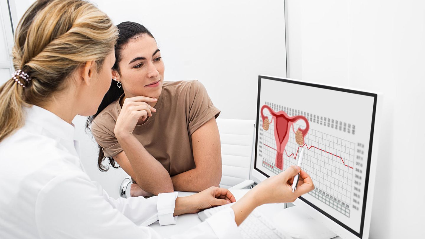 Frauenärztin erklärt Patientin den weiblichen Zyklus