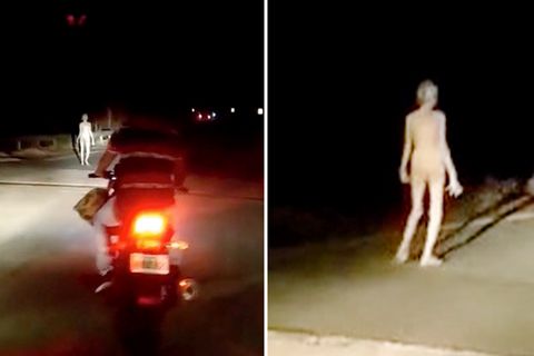 Aliens gelandet? Unheimliches Wesen am Straßenrand macht Motorradfahrern Angst