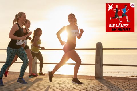 Läuferinnen und Läufer joggen am Ufer