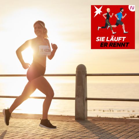 Läuferinnen und Läufer joggen am Ufer