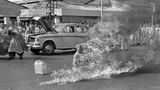 11. Juni 1963: Die Selbstverbrennung des Mönchs Thich Quang Duc  Das Bild von Thich Quang Duc, der auf einer Straße sitzt und regungslos in Flammen aufgeht, wurde Pressefoto des Jahres 1963. Ein anwesender Reporter der "New York Times" sagte später über die Selbstverbrennung des vietnamesischen Mönchs: "Ich war zu bestürzt, um überhaupt zu denken … Während er brannte, bewegte er keinen einzigen Muskel, gab keinen Laut von sich und bildete damit durch seine sichtliche Gefasstheit einen scharfen Gegensatz zu den klagenden Leuten um ihn herum."  Der damals 66-Jährige Geistliche hatte sich in Saigon selbst angezündet, um gegen die Diskriminierung der buddhistischen Bevölkerungsmehrheit durch die katholische Regierung zu protestieren.