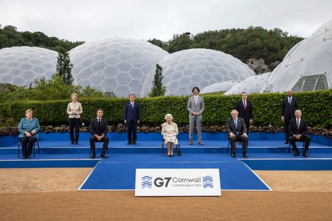 Queen Elizabeth II. und die Staatschefs beim G7-Gipfel in Cornwall