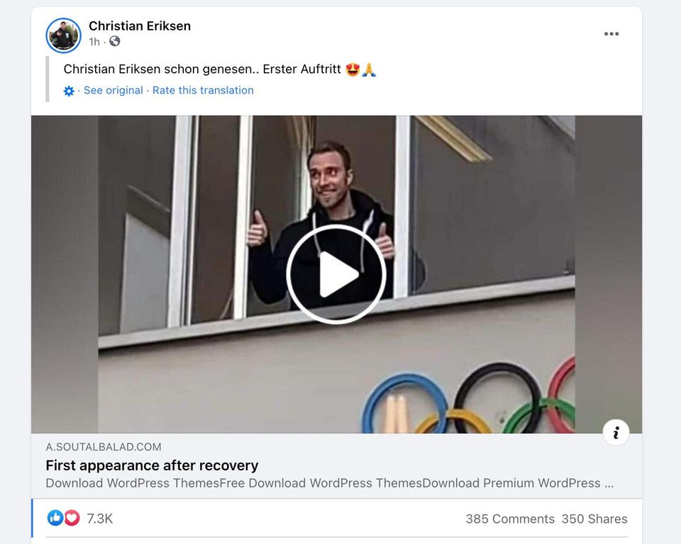 Eriksen-Fake: Ein gefälschter Facebook-Beitrag sammelt tausende Reaktionen
