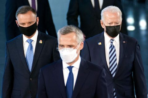 Von links: Polens Präsident Andrzej Duda, Nato-Generalsekretär Jens Stoltenberg und US-Präsident Joe Biden