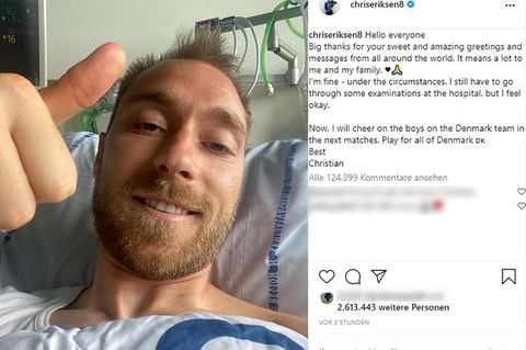 Daumen hoch: Christian Eriksen liegt im Krankenhaus in Kopenhagen und erholt langsam von seinem Herzstillstand