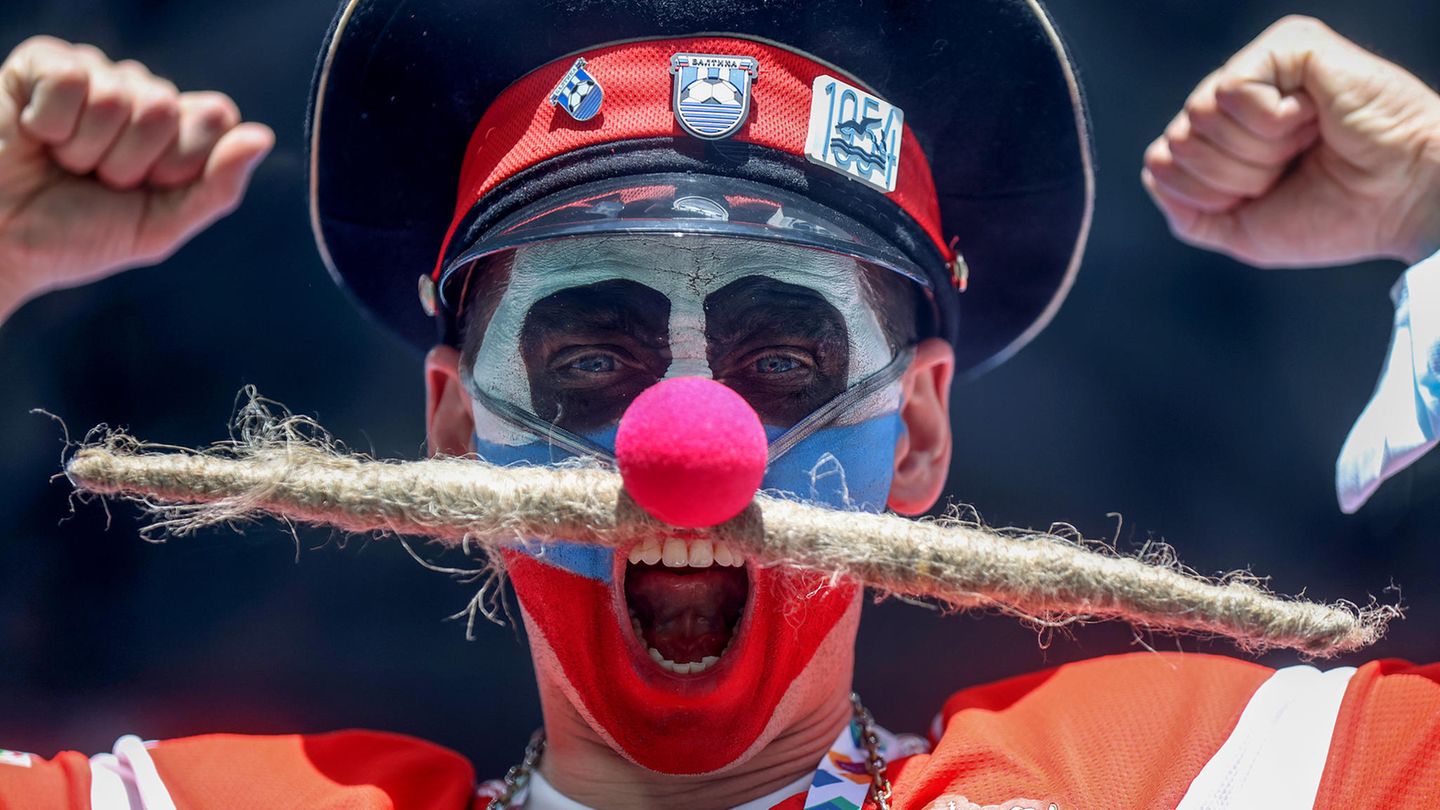 Dieser russische Fan hat sich wirklich Mühe mit seinem Outfit gegeben. Vor allem der Schurrbart ist beeindruckend.