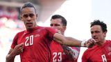 Fußball-EM: Dänemarks Stürmer Yussuf Poulsen feiert das Führungstor gegen Belgien