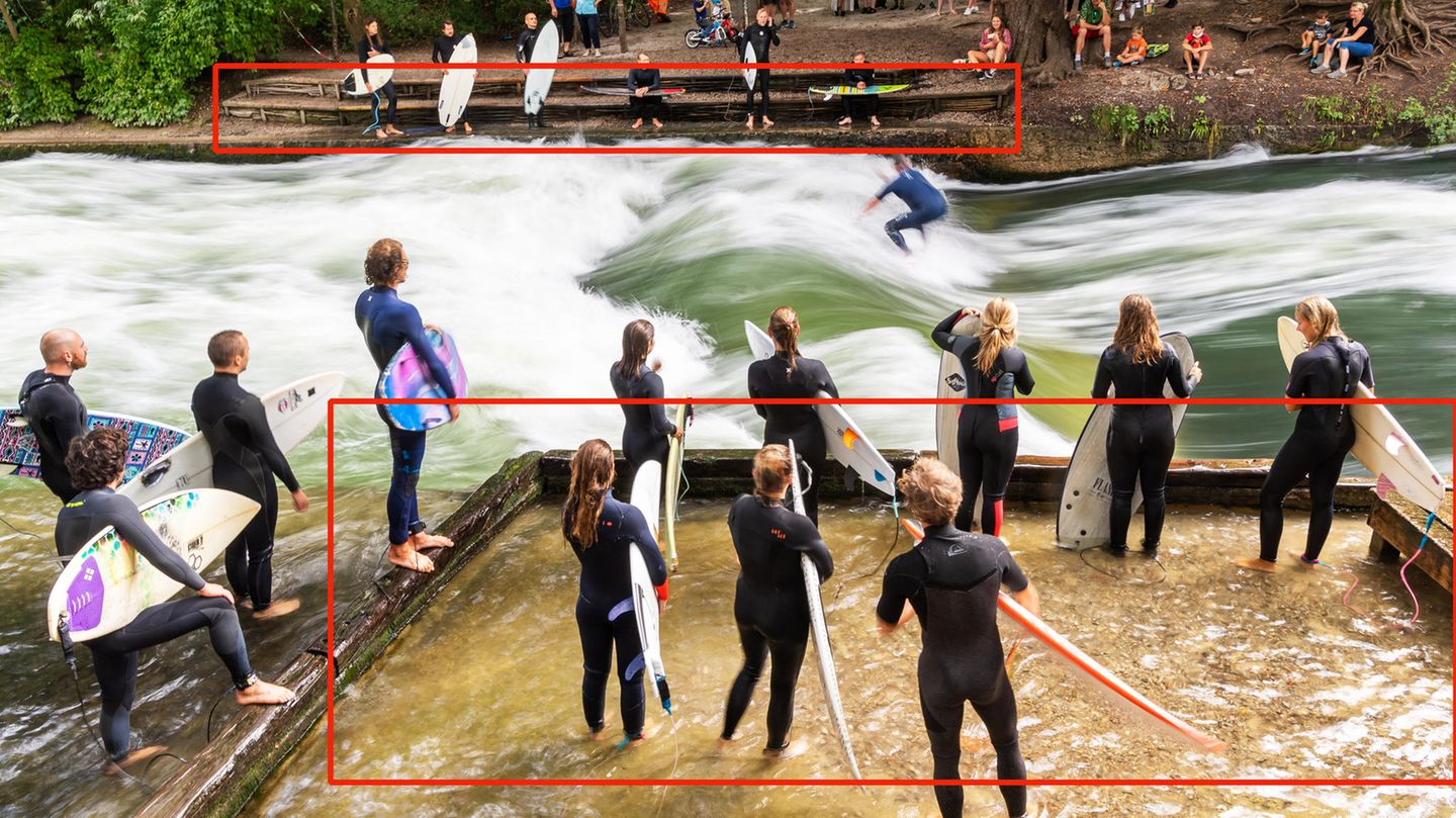 Lösung: München / Englischer Garten Hier hätte Ranzoomen nichts gebracht: Auch wenn sich der Name der Stadt hier nirgends lesen lässt – dass Menschen im Stadtgebiet in einer Welle surfen, ist dann doch so ungewöhnlich, sodass Sie bei entsprechender Suche schnell auf München gekommen sein dürften. Die Sportler toben sich hier in der sogenannten Eisbachwelle aus, das Gewässer fließt anschließend durch den Englischen Garten.