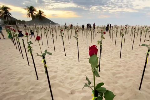 Copacabana: Erschreckendes Mahnmal: Jede dieser Rosen steht für 1000 Corona-Tote